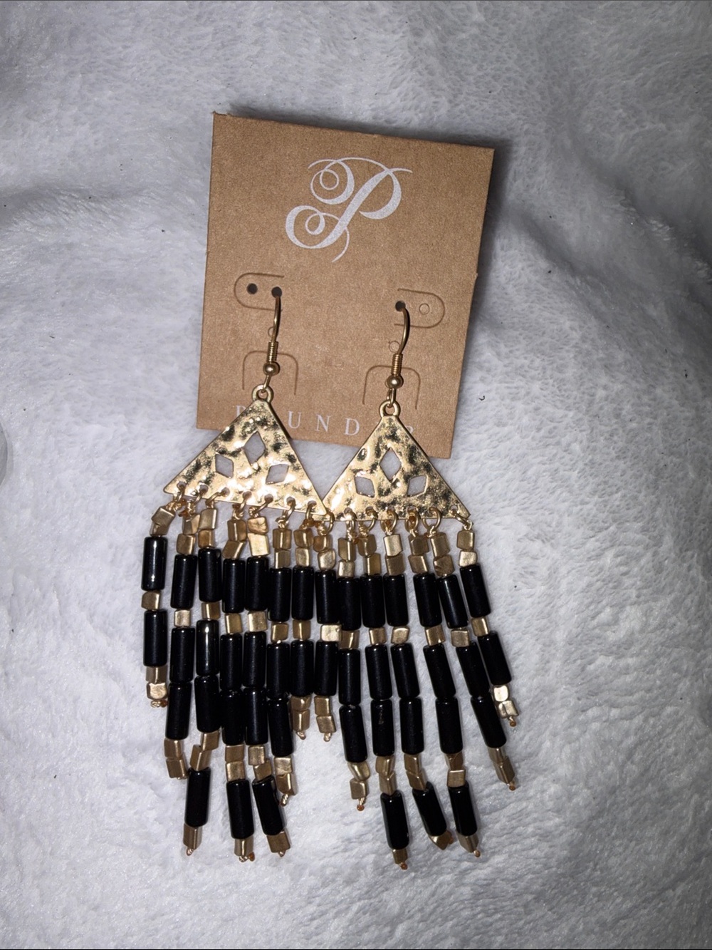 Plunder Gold and Black Beaded Fringe Earrings